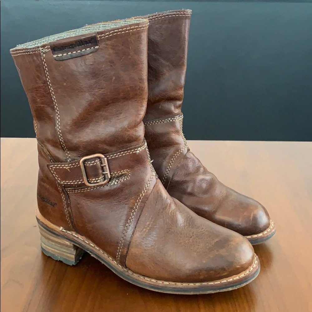 CAT Caterpillar Moto Style Leather Boots Size 6.5